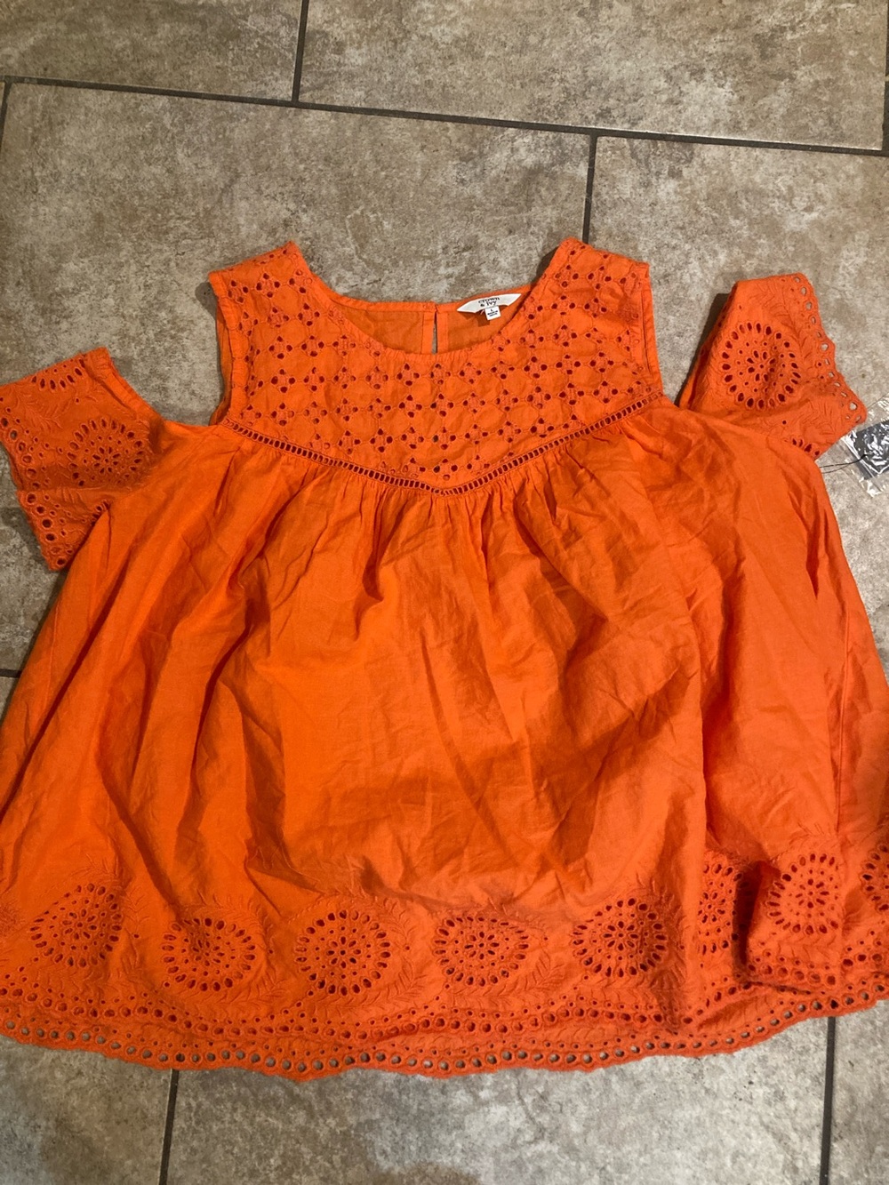crown & ivy Orange Eyelet Cold-Shoulder Dress